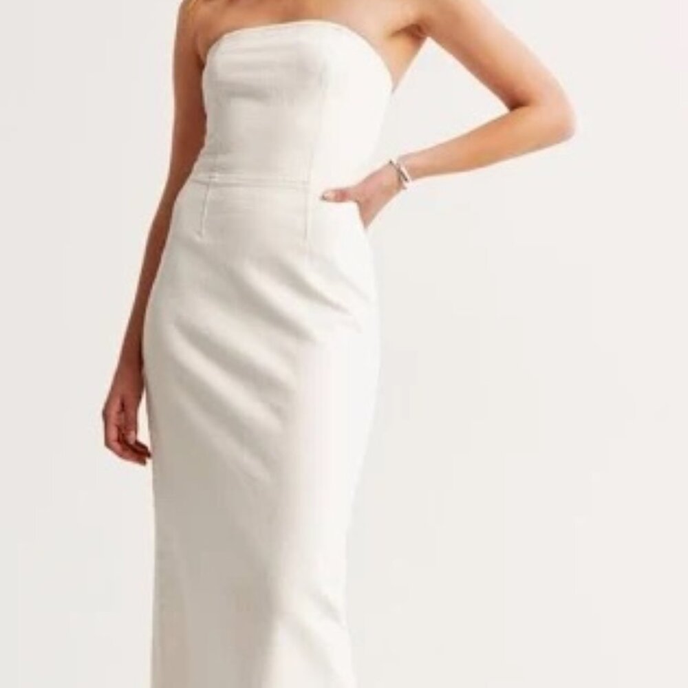 White Strapless Satin Dress